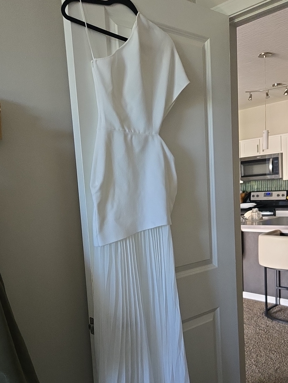 AKIRA White One-Shoulder Pleated Maxi Dress